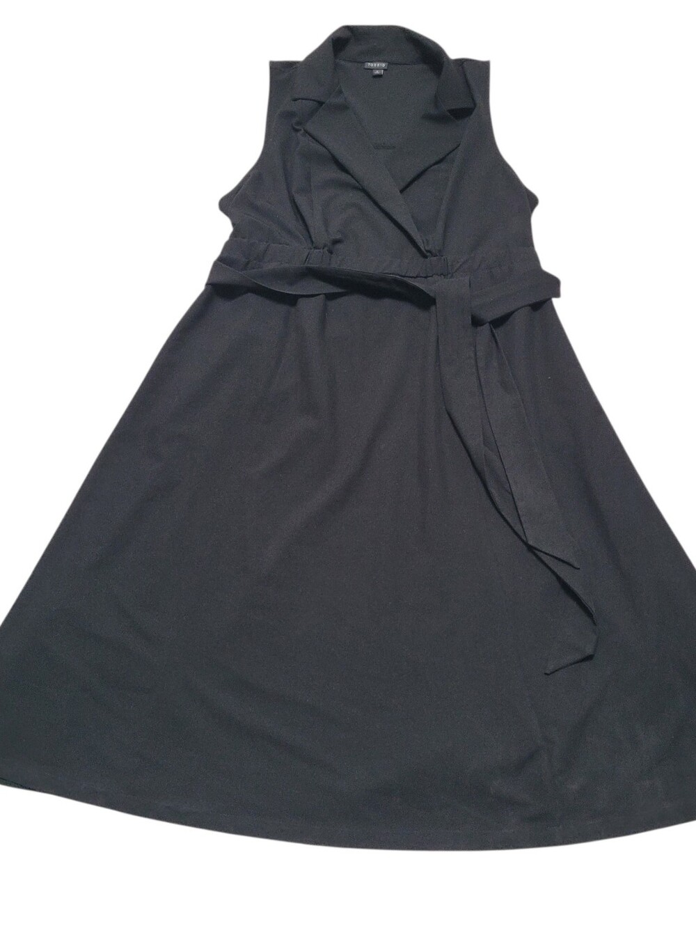 Torrid Midi Twill Shirtdress Black Collar Pockets Belt V Neck Sleeveless Size 2X